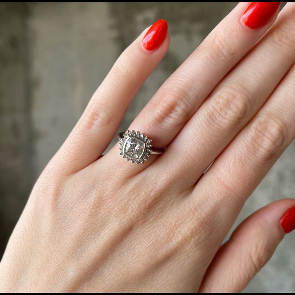 Moissanite and diamond engagement ring Art Deco